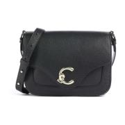 Coccinelle Svart läder crossbodyväska med framficka Black, Dam