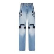 Balmain Faded wide-leg bomullsjeans med kardborreband Blue, Herr