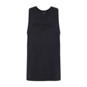 Balmain Grå Broderad Logotyp Scoop Neck Topp Gray, Herr