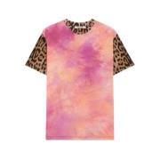 Roberto Cavalli Jaguar Tie-Dye Panel T-Shirt Multicolor, Dam