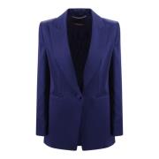 Max Mara Studio Blå Cady Blazer med Spetsig Revers Blue, Dam