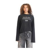 Acne Studios Avslappnad passform Logo T-shirt i Faded Black Black, Dam