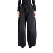 Balenciaga Svarta Denim Baggy Byxor Oversized Skärning Black, Dam