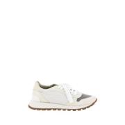 Brunello Cucinelli Lädersneakers med Juveldekoration White, Dam