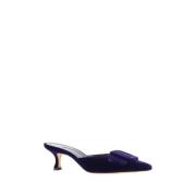 Manolo Blahnik Sammet Maysale Pumps med Kitten Heel Blue, Dam