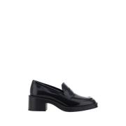 Stuart Weitzman Blankt Läder Chunky Heel Loafers Black, Dam