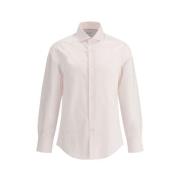 Brunello Cucinelli Randig bomullsskjorta Pink, Herr