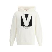 Valentino Monogram Hoodie Bomull Känguruficka White, Herr