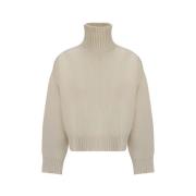 Sa Su Phi Kashmir Turtleneck Tröja, Ribbad Design White, Dam