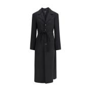 MM6 Maison Margiela Ull Trenchcoat med Bälte Black, Dam