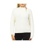 YES ZEE Rutig Akryl Pullover med Rund Hals White, Dam