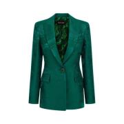 Roberto Cavalli Lyxig Jacquard Blazer Made in Italy Green, Dam