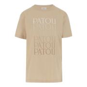 Patou Logo Print Bomull Crew Neck T-shirt Beige, Dam