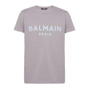 Balmain Bomullstryckt Paris-logotyp T-shirt Gray, Herr