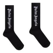 Palm Angels Svart Vita Klassiska Logosockor Black, Dam