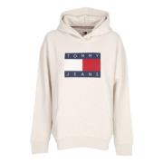 Tommy Hilfiger Avslappnad Melange Flag Hoodie Antikvit Melange Beige, ...