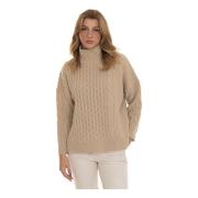 Max Mara Studio Vävd Effekt Veneto Pullover med slitsar Beige, Dam