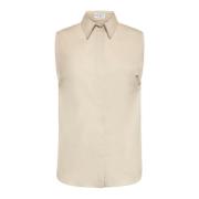 Brunello Cucinelli Ärmlös Beige Skjorta med Blank Kant Beige, Dam