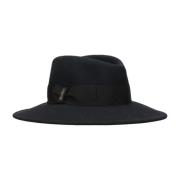 Borsalino Svart Merinoull Fedora Hatt Black, Dam