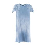 Ermanno Scervino Denim-inspirerad Midi Klänning med Spetsdetaljer Blue...