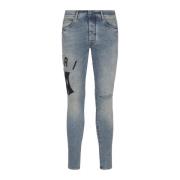 Amiri Blå Skinny Mocka Applique Logo Jeans Blue, Herr