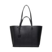 PINKO Svart Läder Shopper Väska med Handtag Black, Dam