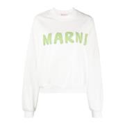 Marni Grön Logo Cropped Sweatshirt White, Dam