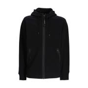 C.P. Company Svart Fleece Hoodie med Linssignatur Black, Herr