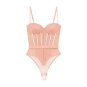 Elisabetta Franchi Beige Bodysuit med Justerbara Band Pink, Dam