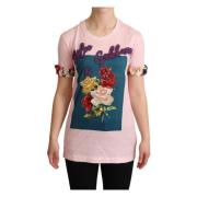 Dolce & Gabbana Elegant Blommig T-shirt Pink, Dam