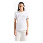 Emporio Armani Vit Dam T-shirt med Glänsande Logotyp White, Dam