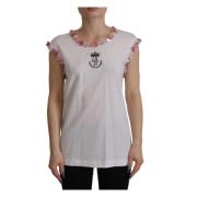 Dolce & Gabbana Blommig Sequin T-shirt med DG Crown White, Dam