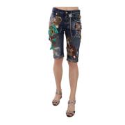 Dolce & Gabbana Kristallprydda Denim Shorts Blue, Dam