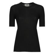 Jil Sander Svart Silke Ribbad T-shirt Kvinna Black, Dam