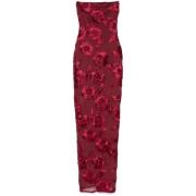 Rotate Birger Christensen Broderad Mesh Maxi Klänning Red, Dam