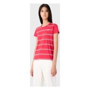 Emporio Armani Röd Bomull T-shirt med Vita Detaljer Red, Dam