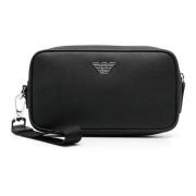 Emporio Armani Svart Eco-läder Clutch med Silver Logo Black, Dam