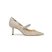 Jimmy Choo Glitter Slip-On Stilettklackar med Kristall Beige, Dam