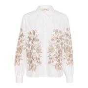 Cream Vit/String Broderad Skjortblus White, Dam