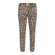 Cream Leopard Mix Twill Byxor Slim Fit Brown, Dam