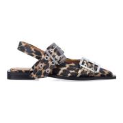 Ganni Leopard Spänne Ballerina Klackar Brown, Dam