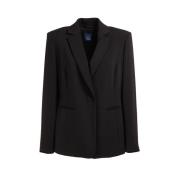 Marina Rinaldi Svart Bomullsblazer med Reverskrage Black, Dam