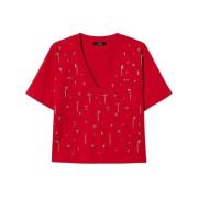 Twinset Cropped T-shirt med broderi Red, Dam