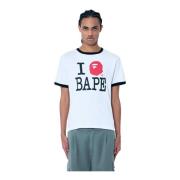 A Bathing APE Front Logo Print Crewneck T-Shirt White, Herr