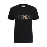 Fendi Monogram Embellished Cotton T-Shirt Black, Dam