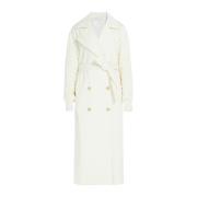 Max Mara Trench Coat med Palm Knit Ärm White, Dam