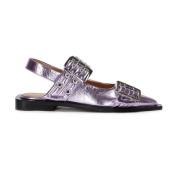 Ganni Metallspänne ballerina flats Purple, Dam