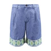 Valentino Broderad Denim Bermuda Shorts Blue, Herr