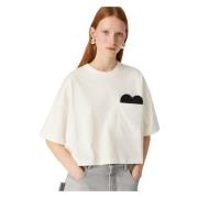 Bottega Veneta Vit Cropped T-shirt Intrecciato Mönster White, Dam