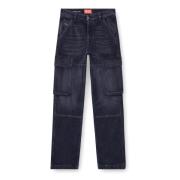 Diesel Svarta Cargo Jeans Med Knappgylf Black, Dam